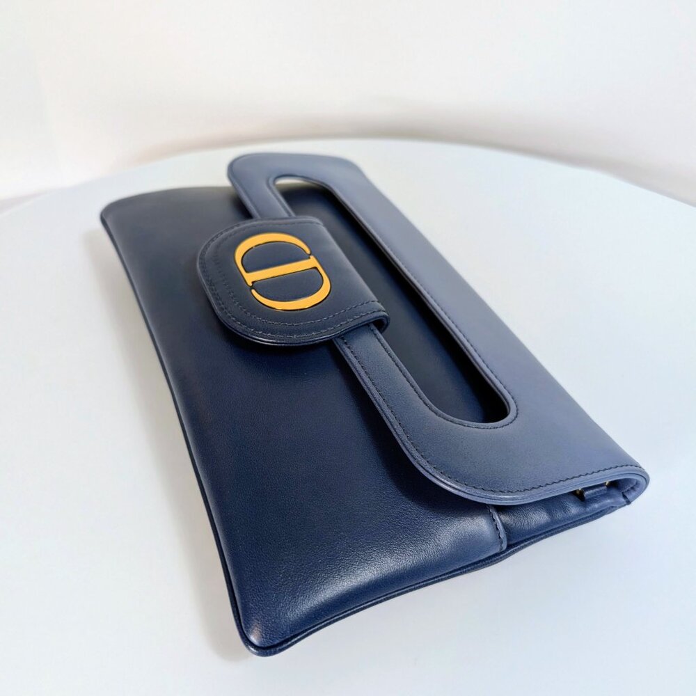 Dior Bicolor Blue Lambskin Flap Clutch with Gold-Tone Dior Chain - Picture 15 of 16